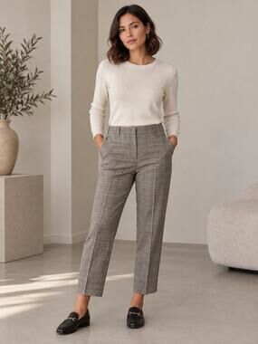 Lafayette 148 Pants 12 100% Wool Plaid Trousers Gray Brown Straight Leg Career